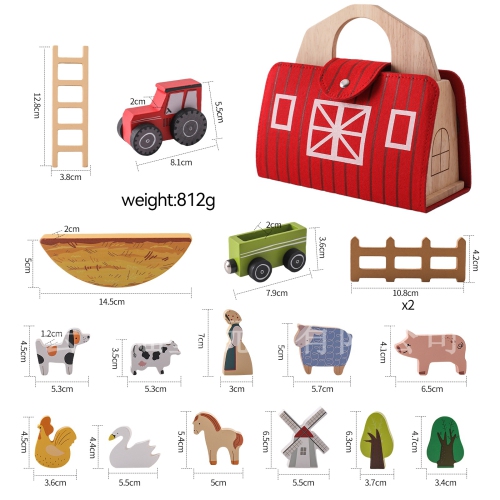 Wooden Farm Animals Playset - Toddler Educational Shape Sorter and Finger Puppet Playset - Eco-Friendly Learning Barn with Sturdy Animal Models -