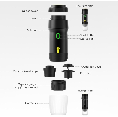 Cafetière portative pour les voyages en voiture Cafetière électrique sans fil 3-en-1 fonctionne avec les capsules et le café moulu 15 petites