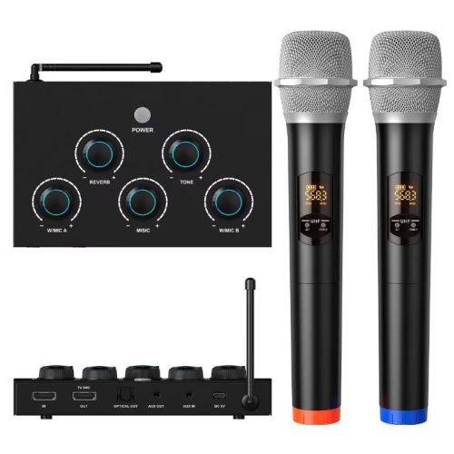 Open Box - DigitNow Portable Karaoke Microphone Mixer System Set, with Dual UHF Wireless Mic, HDMI-ARC/Optical/AUX & HDMI in/Out
