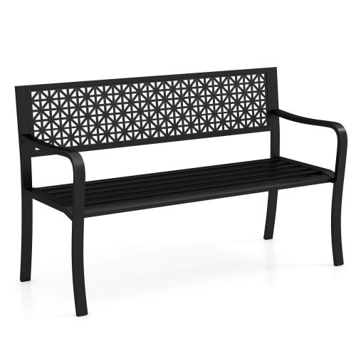 COSTWAY  50" Garden Bench With Patterned Backrest And Curved Armrests for Porch Lawn