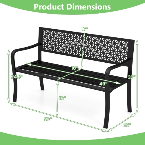 Costway 50" Garden Bench with Patterned Backrest and Curved Armrests for Porch Lawn