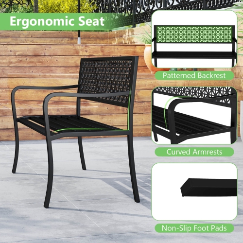 Costway 50" Garden Bench with Patterned Backrest and Curved Armrests for Porch Lawn