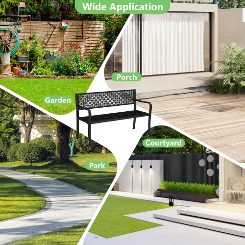 Costway 50" Garden Bench with Patterned Backrest and Curved Armrests for Porch Lawn