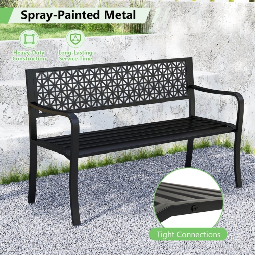 Costway 50" Garden Bench with Patterned Backrest and Curved Armrests for Porch Lawn