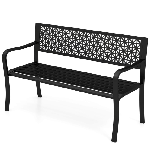 Costway 50" Garden Bench with Patterned Backrest and Curved Armrests for Porch Lawn