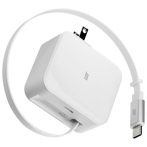 LBT 45W USB Type-C PD Wall Charger with Built-In Retractable Cable