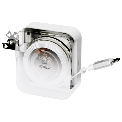 LBT 45W USB Type-C PD Wall Charger with Built-In Retractable Cable