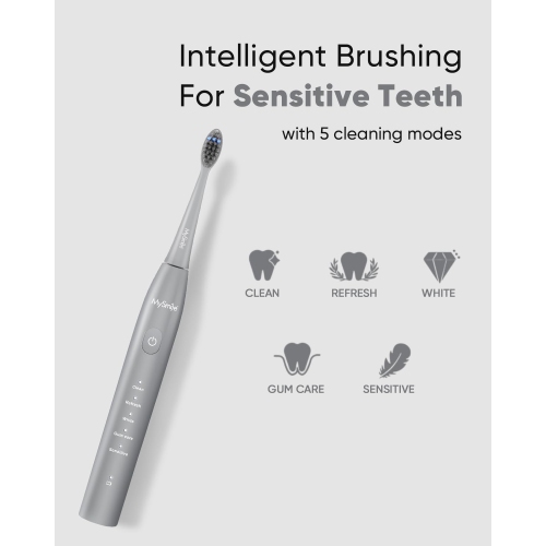 MySmile DY156 Sonic Electric Toothbrush for Adults, Rechargeable Battery Toothbrush Portable with 3 Brush Heads, 2 Mins 5 Modes Smart Timer,