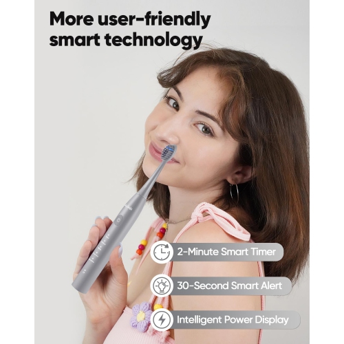 MySmile DY156 Sonic Electric Toothbrush for Adults, Rechargeable Battery Toothbrush Portable with 3 Brush Heads, 2 Mins 5 Modes Smart Timer,