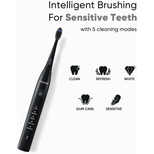 MySmile DY156 Sonic Electric Toothbrush for Adults, Rechargeable Battery Toothbrush Portable with 3 Brush Heads, 2 Mins 5 Modes Smart Timer,