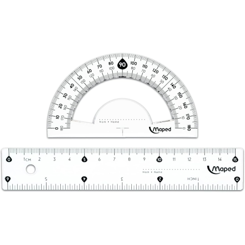 Maped Study Geometry 10 Piece Set, includes: 2 Metal Study Compasses, 2 Triangles, 6" Ruler, 4" Protractor, Pencil for Compass, Pencil Sharpener,
