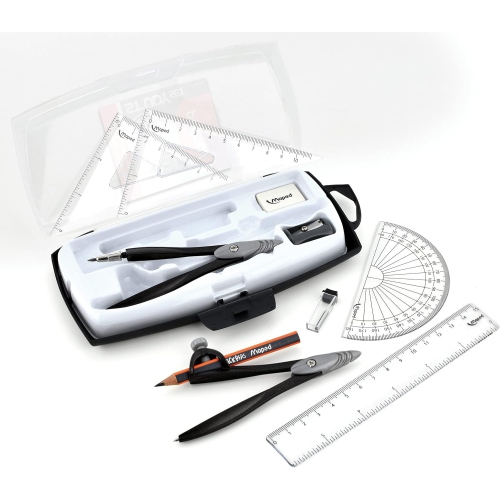Maped Study Geometry 10 Piece Set, includes: 2 Metal Study Compasses, 2 Triangles, 6" Ruler, 4" Protractor, Pencil for Compass, Pencil Sharpener,
