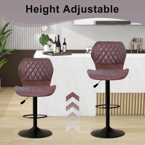 Bar Stools Set of 2, Swivel BarStools for Kitchen, Adjustable PU Leather Bar Chairs, Modern Armless Kitchen Island Stool, Height Adjustable Counter