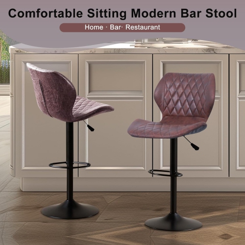 Bar Stools Set of 2, Swivel BarStools for Kitchen, Adjustable PU Leather Bar Chairs, Modern Armless Kitchen Island Stool, Height Adjustable Counter