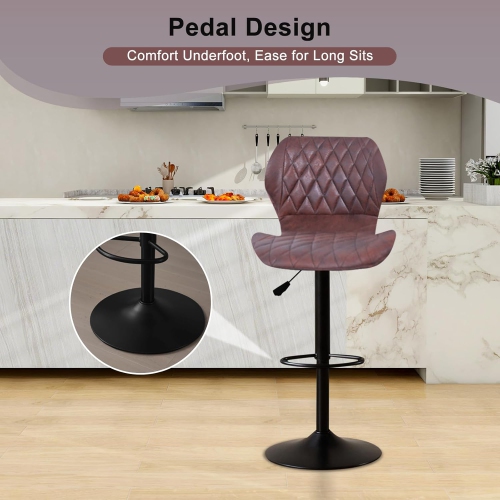 Bar Stools Set of 2, Swivel BarStools for Kitchen, Adjustable PU Leather Bar Chairs, Modern Armless Kitchen Island Stool, Height Adjustable Counter