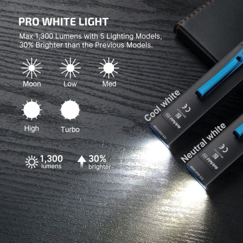 Lampe de poche rechargeable EDC Pro de 1300 lumens avec faisceau vert d'Olight Arkfeld - Noir froid blanc