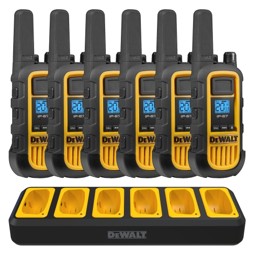 OPEN BOX 6 Dewalt DXFRS800 Walkie Talkies - 2 Watt, Heavy Duty, Waterproof, 22 Channels, Long Range & Rechargeable Two-Way Radio Set with VOX, 6 Pack