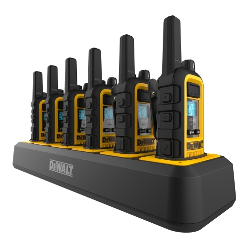 OPEN BOX 6 Dewalt DXFRS800 Walkie Talkies - 2 Watt, Heavy Duty, Waterproof, 22 Channels, Long Range & Rechargeable Two-Way Radio Set with VOX, 6 Pack