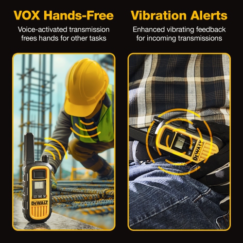 OPEN BOX 6 Dewalt DXFRS800 Walkie Talkies - 2 Watt, Heavy Duty, Waterproof, 22 Channels, Long Range & Rechargeable Two-Way Radio Set with VOX, 6 Pack