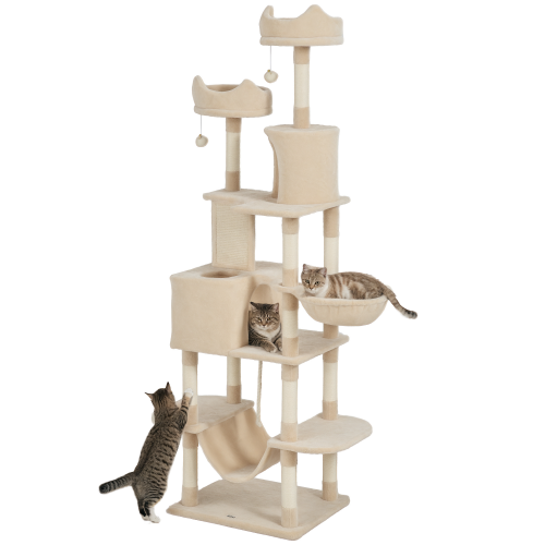 PawHut Cat Tower, 81" Cat Tree for Large Cats Adult w/ Scratching Posts, Scratching Board, Cat Condos, Cat Beds, Hammocks, Jumping Platforms, Toy