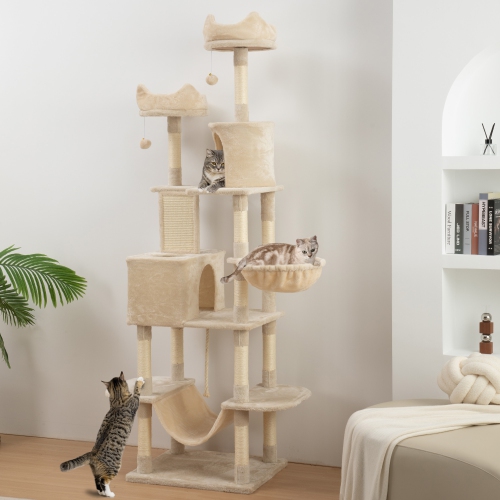 PawHut Cat Tower, 81" Cat Tree for Large Cats Adult w/ Scratching Posts, Scratching Board, Cat Condos, Cat Beds, Hammocks, Jumping Platforms, Toy