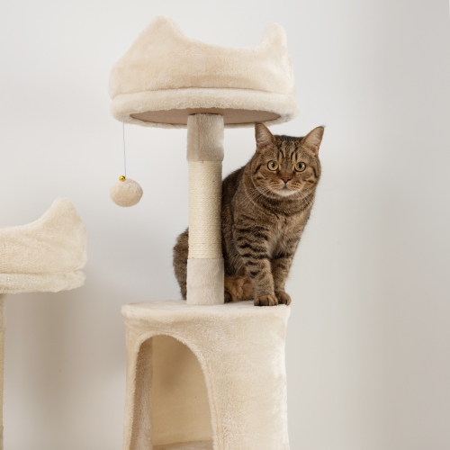 PawHut Cat Tower, 81" Cat Tree for Large Cats Adult w/ Scratching Posts, Scratching Board, Cat Condos, Cat Beds, Hammocks, Jumping Platforms, Toy