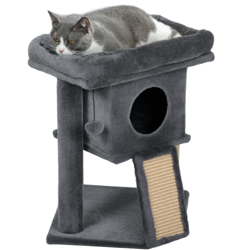 PAWHUT  Cat Tree, Small Cat Tower With Perch, Scratching Post, Cat Condo, Toy Ball for Kitty, Indoor Use, Dark In Grey