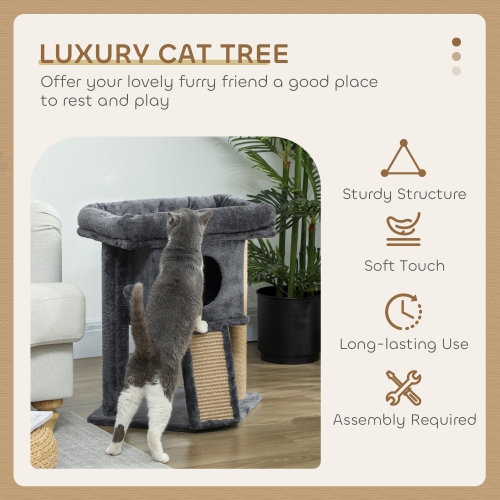 PawHut Cat Tree, Small Cat Tower with Perch, Scratching Post, Cat Condo, Toy Ball for Kitty, Indoor Use, Dark Grey