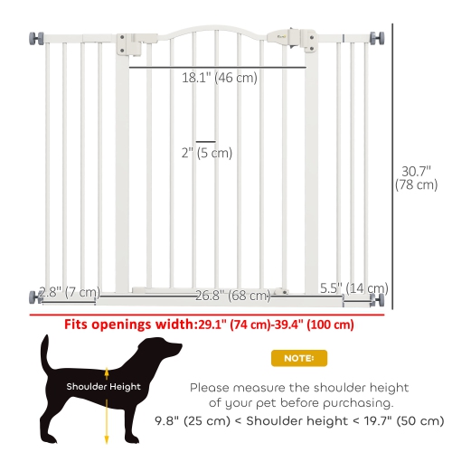 PawHut – Barrière pour chiens de 29 à 39&nbsp;po de largeur avec porte, ajustement à pression, fermeture automatique, double verrouillage pour