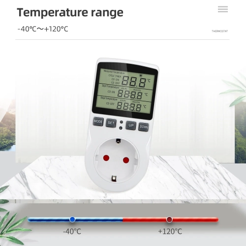 Digital Thermostat Outlet Plug Temperature Controller Outlet Socket Heating Cooling Control 110V Celsius Fahrenheit Display White