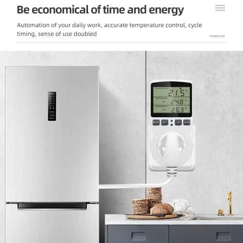 Digital Thermostat Outlet Plug Temperature Controller Outlet Socket Heating Cooling Control 110V Celsius Fahrenheit Display White