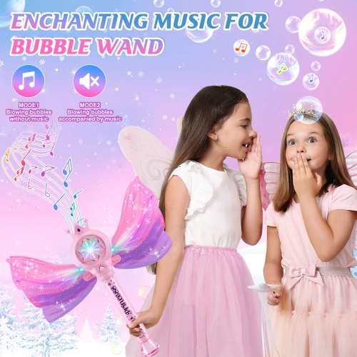 Kids Girls Bubble Wand, LED Light Music Bubble Machine, Suitable for Children’s Outdoor Party, Birthday Toys and Gifts