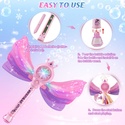 Kids Girls Bubble Wand, LED Light Music Bubble Machine, Suitable for Children’s Outdoor Party, Birthday Toys and Gifts