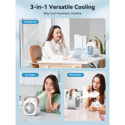 Climatiseur portatif, ventilateur de refroidissement d'eau de bureau avec réservoir d'eau de 128 ml, batterie longue durée 4000&nbsp;mAh, adapté à la