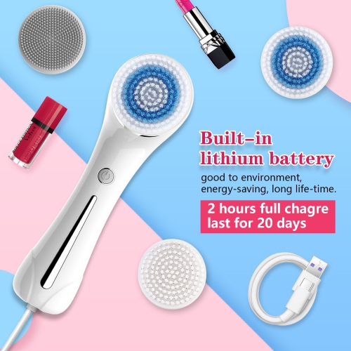 Brosse nettoyante pour le visage avec double massage du dos, brosse électrique pour le visage avec 5 têtes de brosse différentes pour un nettoyage en
