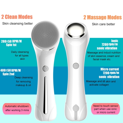 Brosse nettoyante pour le visage avec double massage du dos, brosse électrique pour le visage avec 5 têtes de brosse différentes pour un nettoyage en
