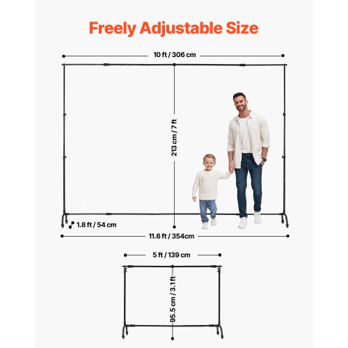 VEVOR 7x10ft Backdrop Stand with Wheels, Adjustable Photo Backdrop Stand, Moveable Background Backdrop Stand, Heavy Duty Projector Screen Stand, for