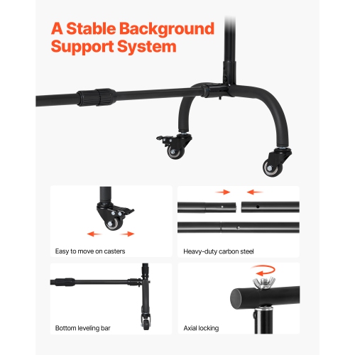 VEVOR 7x10ft Backdrop Stand with Wheels, Adjustable Photo Backdrop Stand, Moveable Background Backdrop Stand, Heavy Duty Projector Screen Stand, for