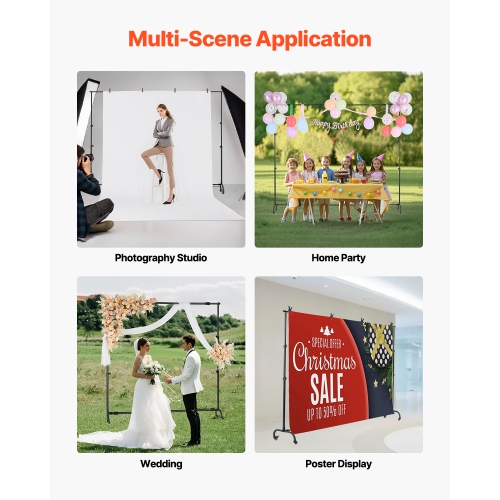 VEVOR 7x10ft Backdrop Stand with Wheels, Adjustable Photo Backdrop Stand, Moveable Background Backdrop Stand, Heavy Duty Projector Screen Stand, for