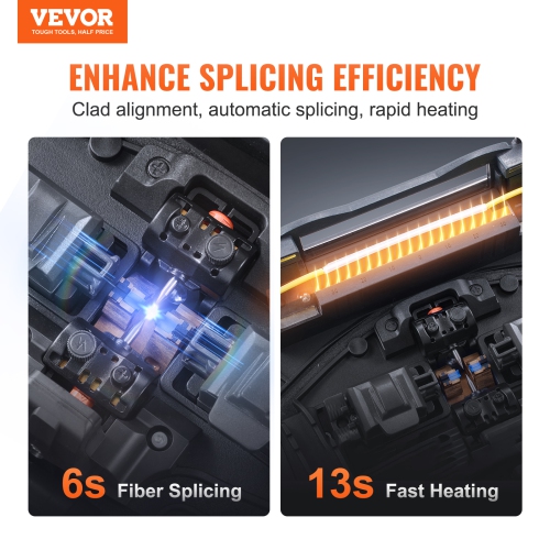 VEVOR 4-Motor Fiber Fusion Splicer, Clad Alignment, 6s Splicing & 13s Heating, Fiber Splicer Machine with 5" Touch Screen, 3 in 1 Fiber Holder,