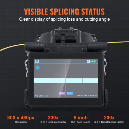 VEVOR 4-Motor Fiber Fusion Splicer, Clad Alignment, 6s Splicing & 13s Heating, Fiber Splicer Machine with 5" Touch Screen, 3 in 1 Fiber Holder,