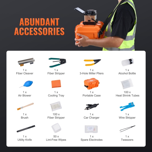 VEVOR 4-Motor Fiber Fusion Splicer, Clad Alignment, 6s Splicing & 13s Heating, Fiber Splicer Machine with 5" Touch Screen, 3 in 1 Fiber Holder,