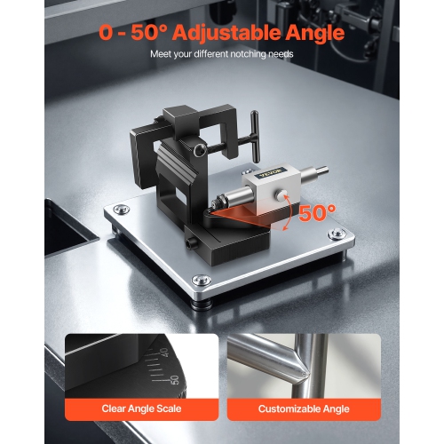 VEVOR 1/2 to 3-inch Pipe Tube Notcher, Tubing Notcher with 0 to 50° Adjustable Angle, Pipe and Tube Notching Tool for Repair Shops, Home Projects,