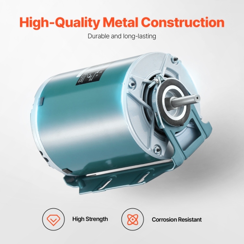 VEVOR 1/4HP Furnace Blower Motor 1725RPM, 115V 5.2A Belt Drive Blower Motor Single Phase - 0.39" Shaft Diameter, 0.78" Shaft Length, CW/CCW Rotation