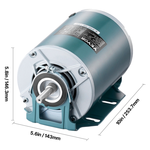 VEVOR 1/4HP Furnace Blower Motor 1725RPM, 115V 5.2A Belt Drive Blower Motor Single Phase - 0.39" Shaft Diameter, 0.78" Shaft Length, CW/CCW Rotation