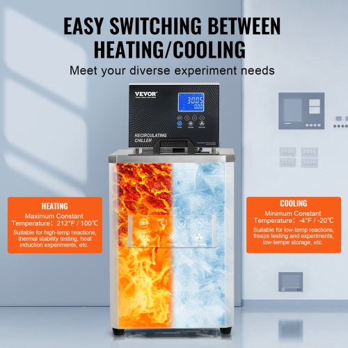 VEVOR 6L Laboratory Chiller Circulator, Low Temperature Cooling Liquid, -4°F-212°F Circulator Chiller, LCD Display, 304 Stainless Steel Bath