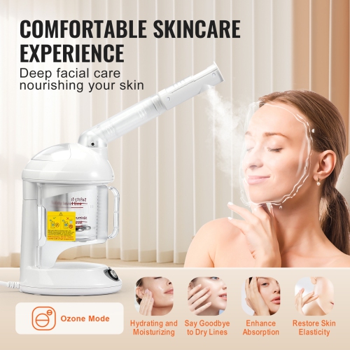 VEVOR 2-in-1 Hair Steamer, Professional Hair & Facial Steamer with Detachable Bonnet Hood, Nano Ionic & UV Ozone Face Steamer with 360° Rotatable