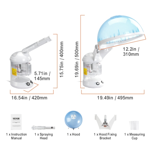 VEVOR 2-in-1 Hair Steamer, Professional Hair & Facial Steamer with Detachable Bonnet Hood, Nano Ionic & UV Ozone Face Steamer with 360° Rotatable