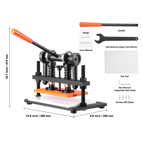 Machine à découper en cuir VEVOR 10,2 x 5,9 po, lame à estampage manuelle, machine à découper à tarauder à pression 0,47 po à deux arbres