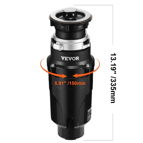 VEVOR 1/2HP Garbage Disposal, 3450RPM Continuous Feed Food Waste Disposer, EZ Connect Food Waste Grinding System with Power Cord & Splash Guard for